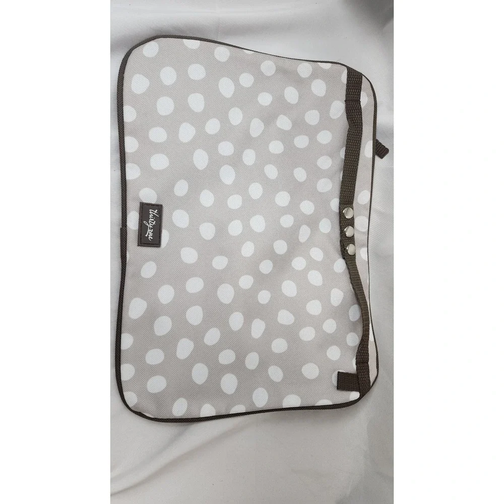 Thirty-One Gifts Thermal Zipper Pouch Taupe White Polka Dot Snap Handle Bag